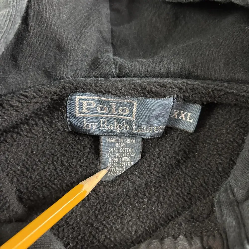 Polo By Ralph Lauren Hoodie Mens 2XL Black Fleece Kangaroo Pocket Sweatshirt